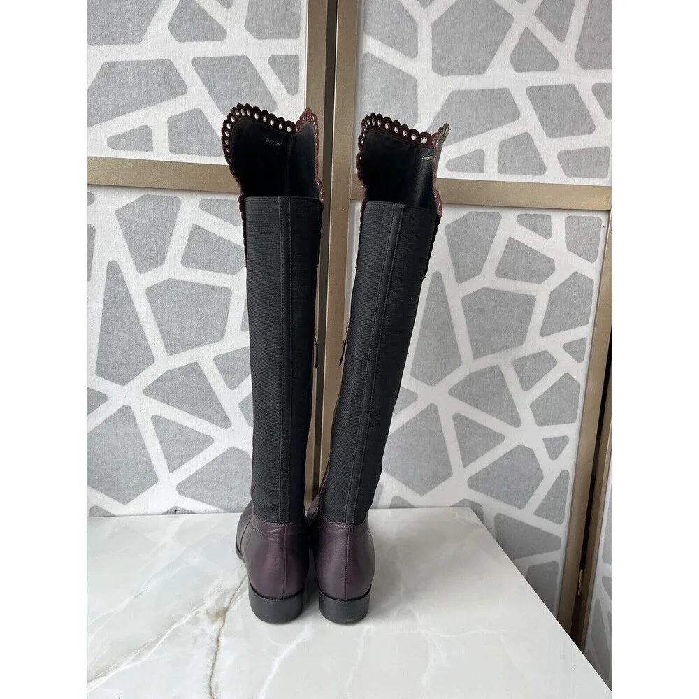 L.K. Bennett Joanne Low Heel Leather Over the Knee Boots Zip Sz 38.5 Us 8 Italy